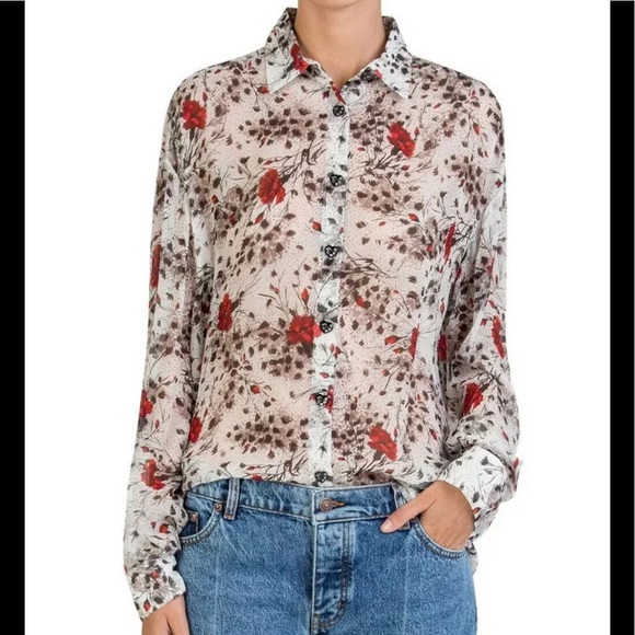 THE KOOPLES Silk Shirt Button Front Flying Flowers - Picture 2 of 9